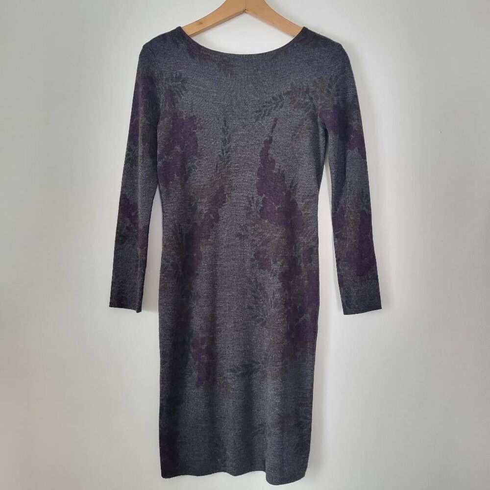Nina Leonard Petite Floral Knit Midi Dress Wool Blend Long Sleeve Size P